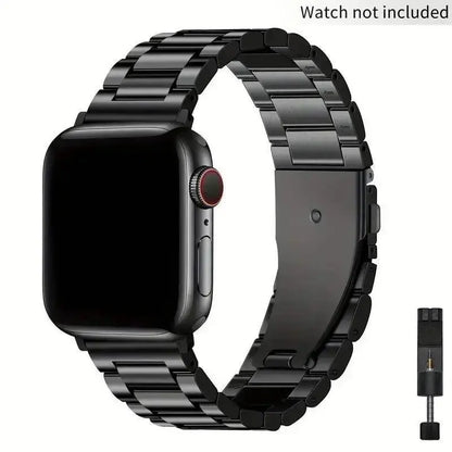 Metal Link Watch Band with Removal Tool — black