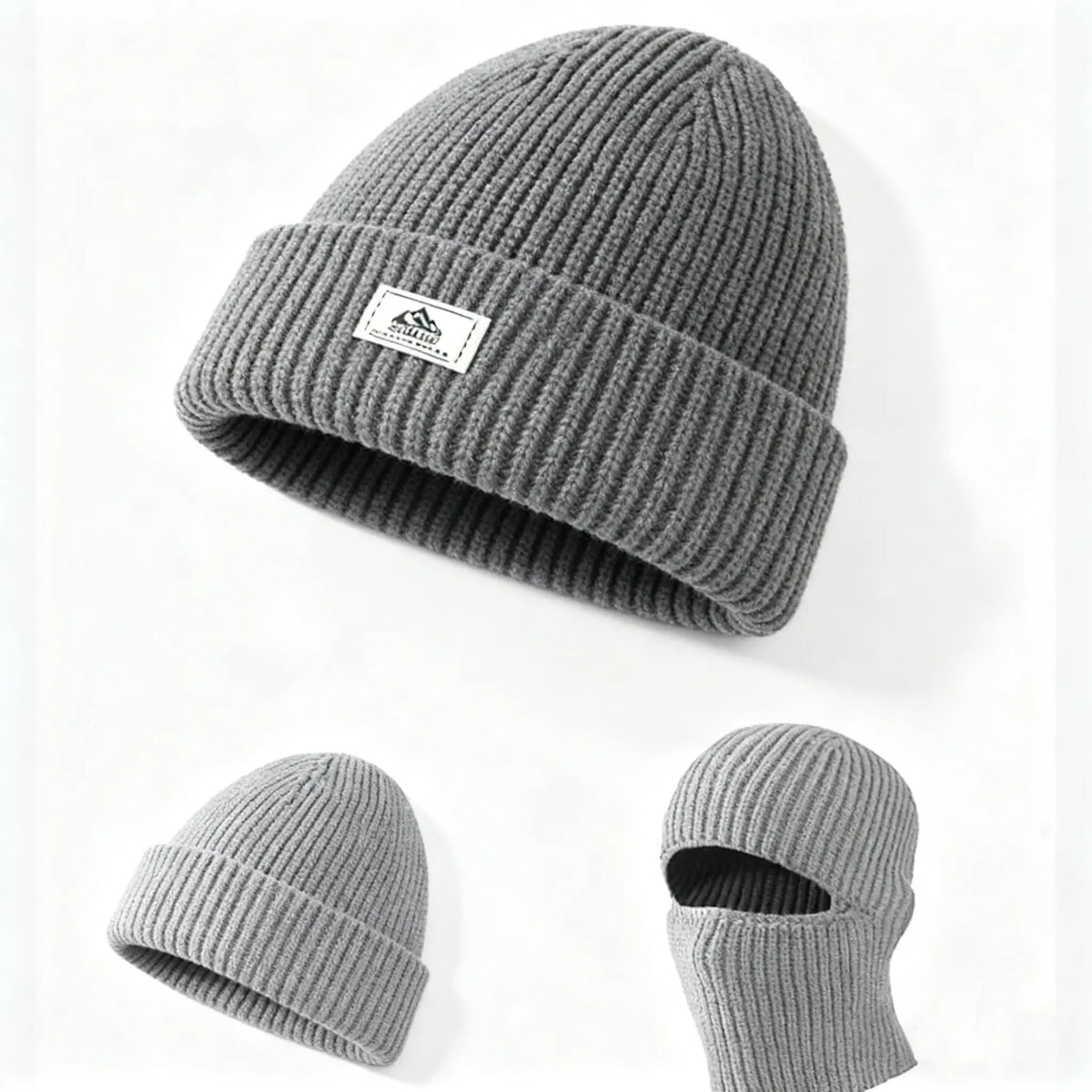 Convertible Ribbed Knit Beanie and Face Cover — 2