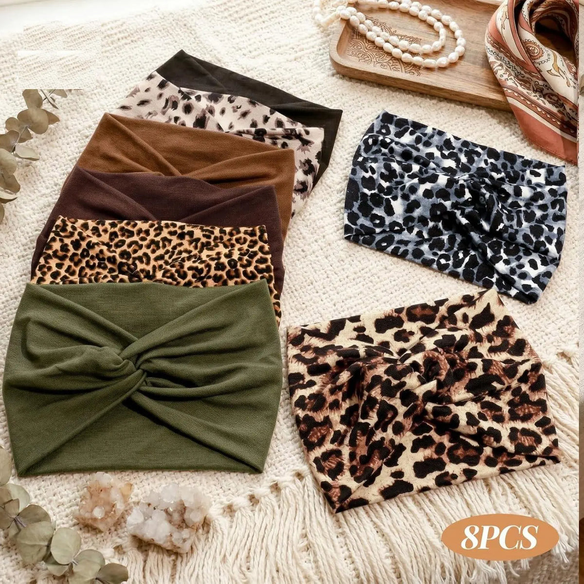 Eight Piece Leopard and Solid Headband Pack — 8