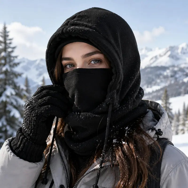 Black Hood, Gloves and Optional Socks Winter Kit - source design and use details