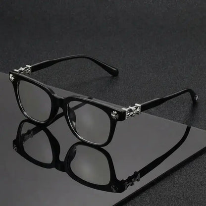 Decorative Square Frame Screen Glasses - Black Silver