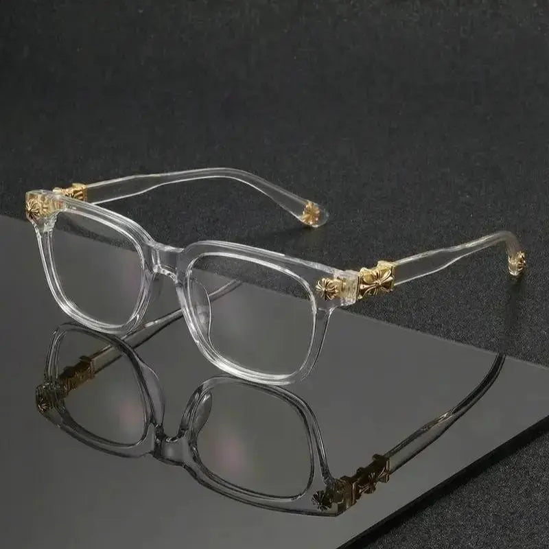 Decorative Square Frame Screen Glasses - Transparent Gold