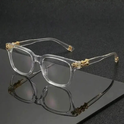 Decorative Square Frame Screen Glasses - Transparent Gold