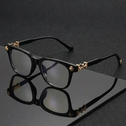 Decorative Square Frame Screen Glasses - Black Gold