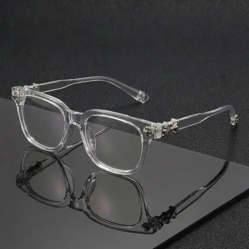 Decorative Square Frame Screen Glasses - Transparent Silver