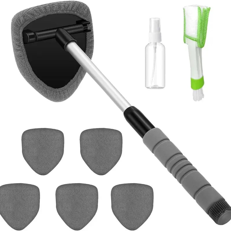 Extendable Car Window Cleaning Kit — 9 Pieces - Grey