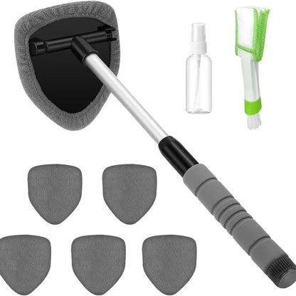 Extendable Car Window Cleaning Kit — 9 Pieces - Grey