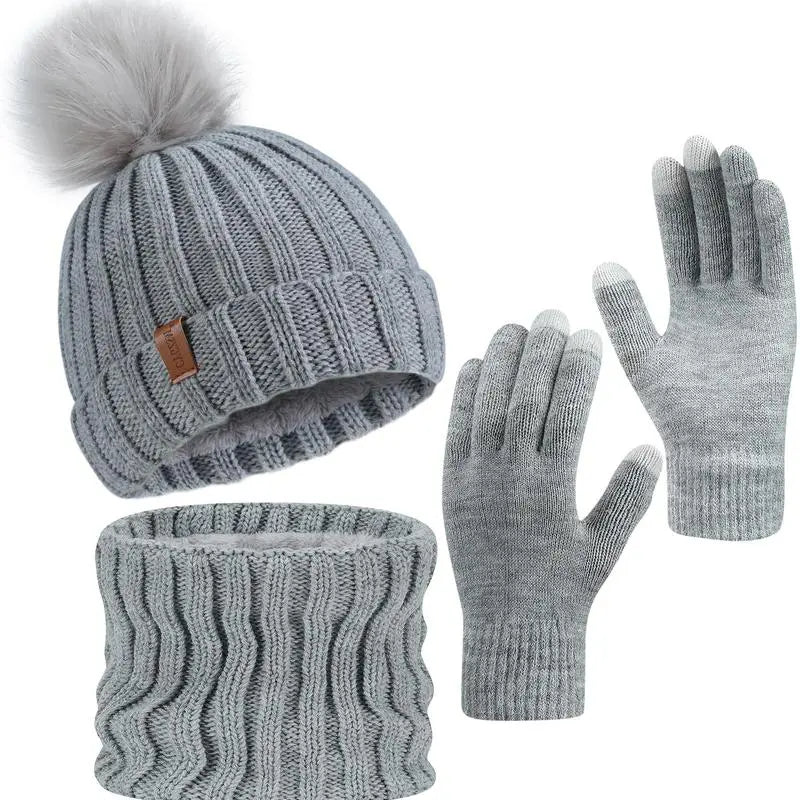 Pom Pom Hat Neck Warmer and Glove Kit — 0