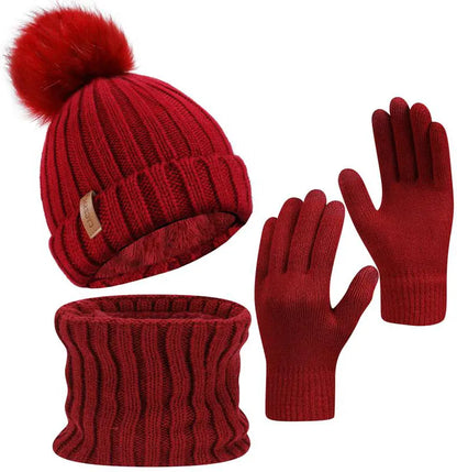 Pom Pom Hat Neck Warmer and Glove Kit — 1