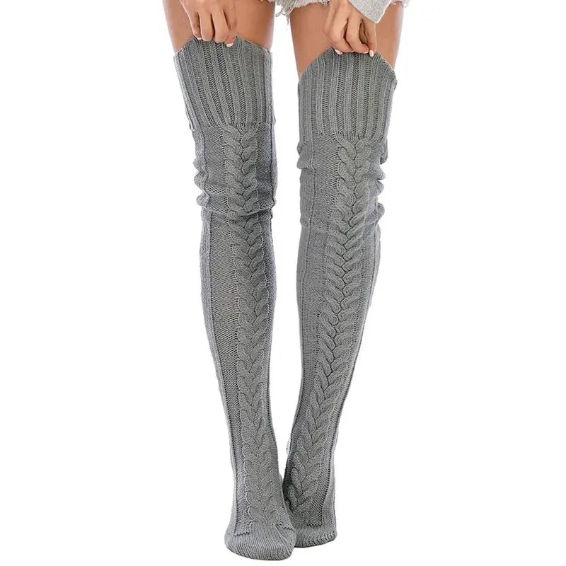 Cable-Knit Thigh-High Socks — Two Pairs - 626-gray