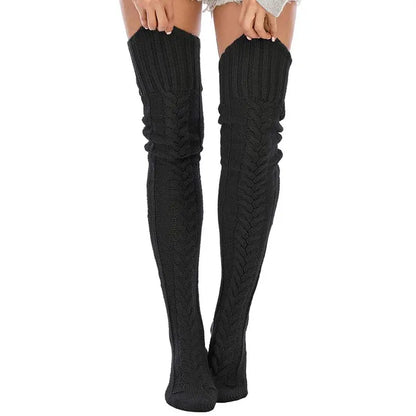 Cable-Knit Thigh-High Socks — Two Pairs - 626-black
