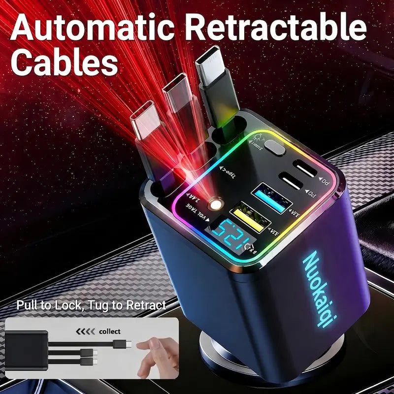 Retractable Car Charger with Star Light and Voltage Display