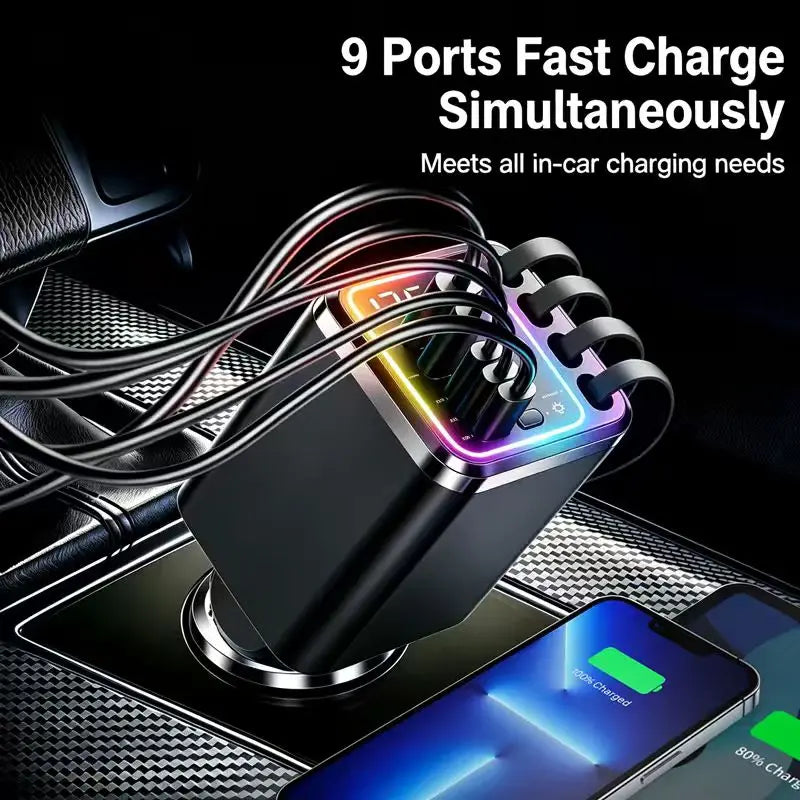 Retractable Car Charger with Star Light and Voltage Display