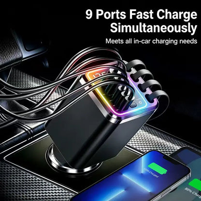 Retractable Car Charger with Star Light and Voltage Display