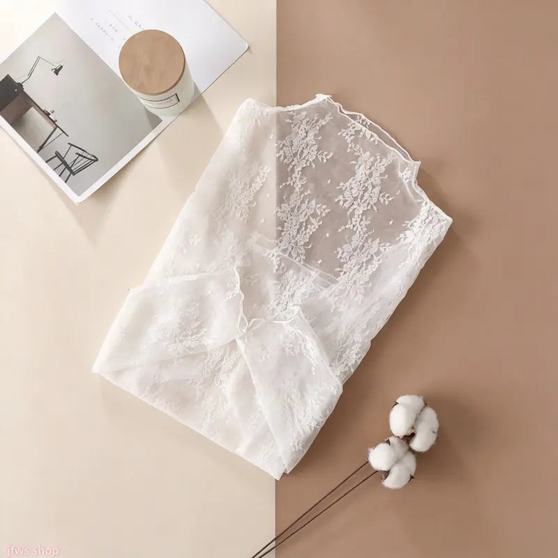 Floral Lace Mesh Long-Sleeve Layering Tops — 2-Pack - original product photo 6