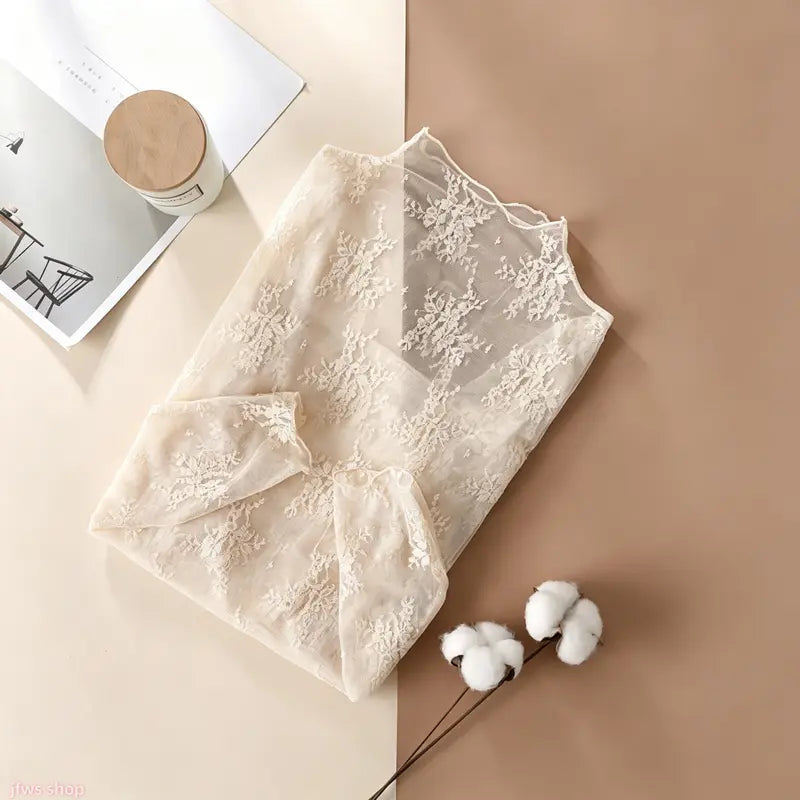 Floral Lace Mesh Long-Sleeve Layering Tops — 2-Pack - original product photo 8