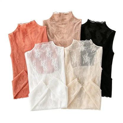 Floral Lace Mesh Long-Sleeve Layering Tops — 2-Pack - original product photo 1