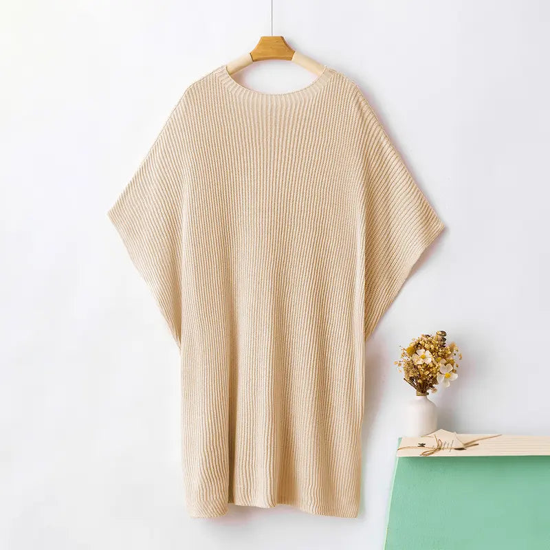 Oversized Short-Sleeve Knit Top with Split Hem - original gallery 7