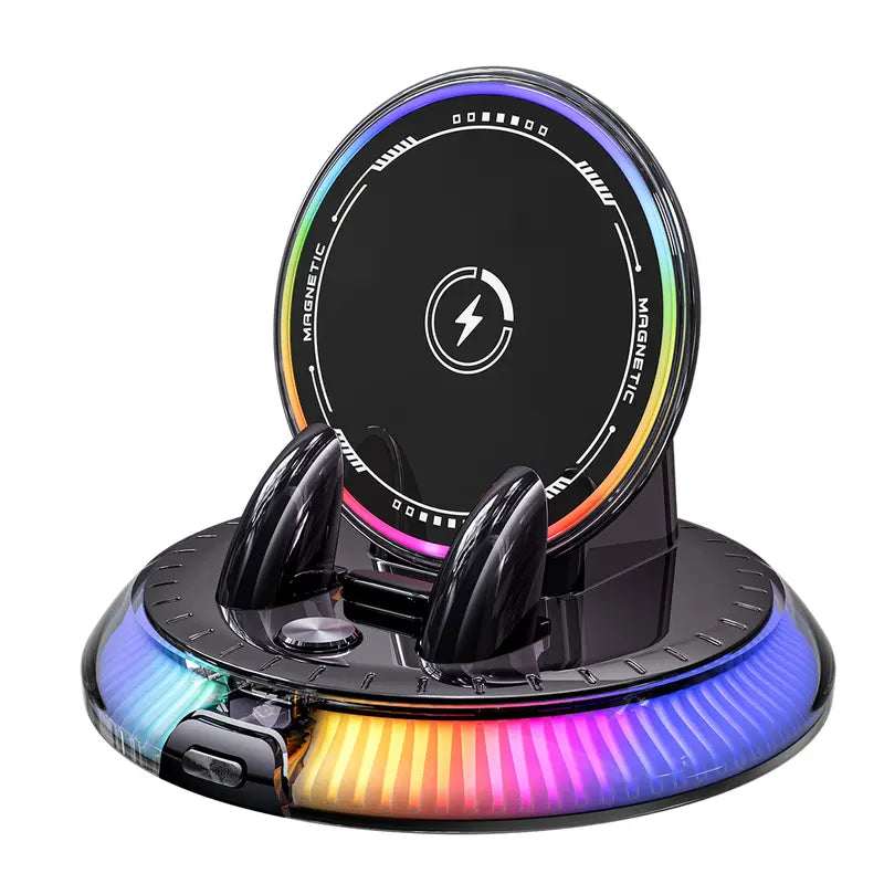 360° Rotating Wireless Charging Car Phone Holder with RGB Lights — Upgraded Black