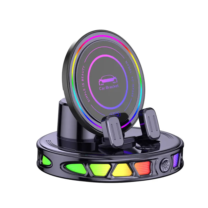 360° Rotating Wireless Charging Car Phone Holder with RGB Lights