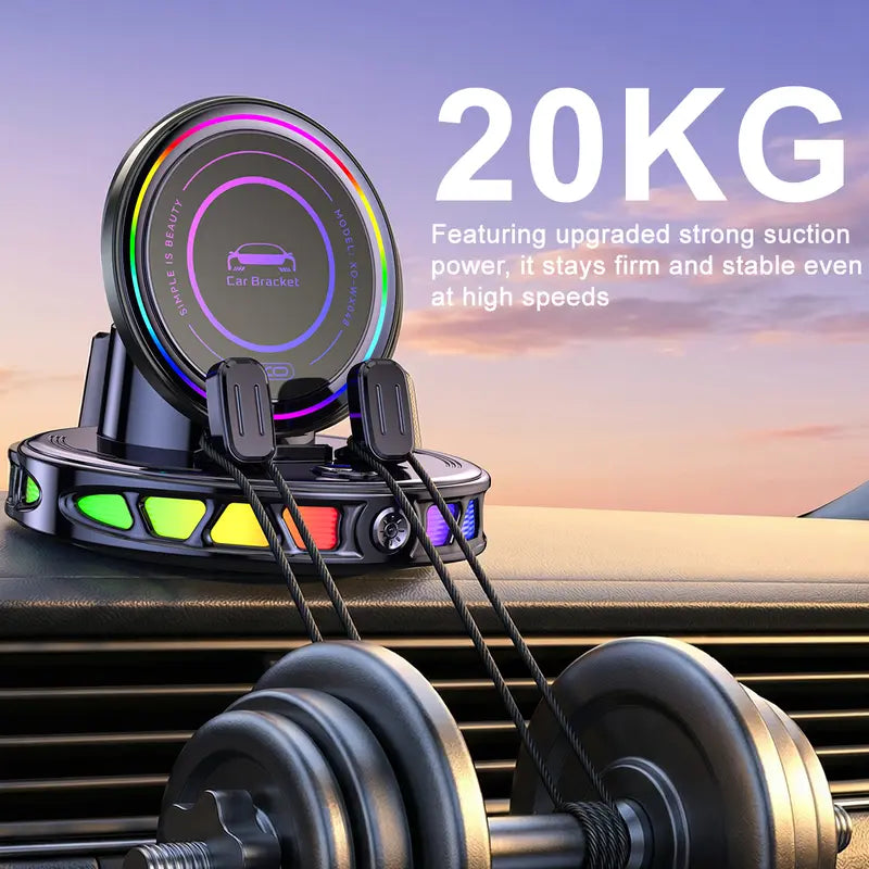 360° Rotating Wireless Charging Car Phone Holder with RGB Lights