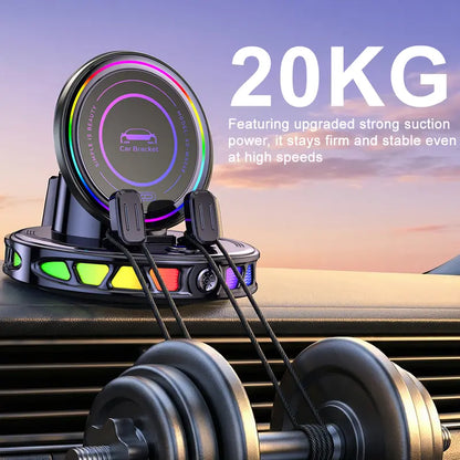 360° Rotating Wireless Charging Car Phone Holder with RGB Lights