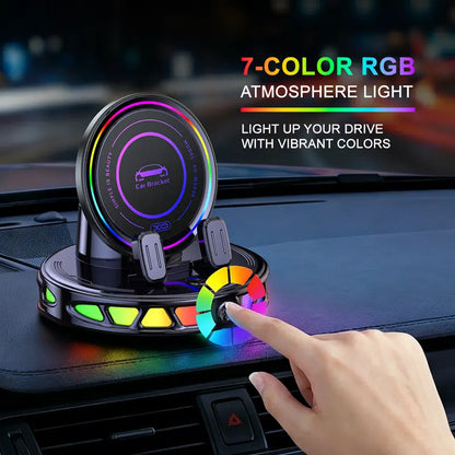 360° Rotating Wireless Charging Car Phone Holder with RGB Lights