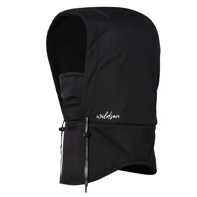 Drawcord Winter Hood and Neck Cover — Black