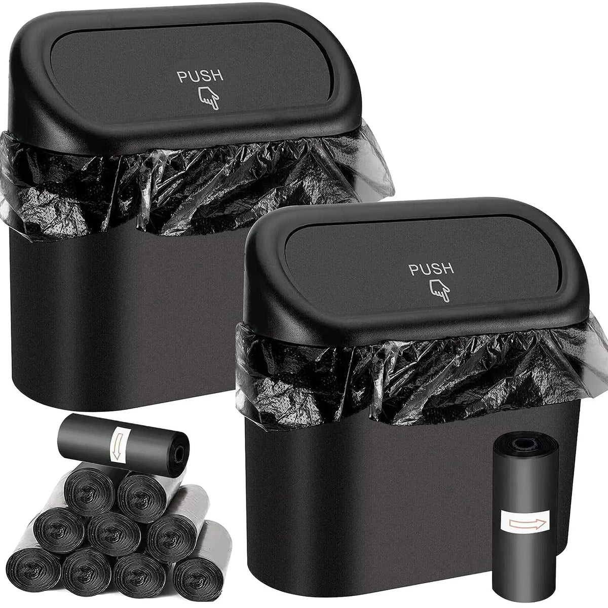 Mini Car Trash Cans with Bin Bags — 2 Cans