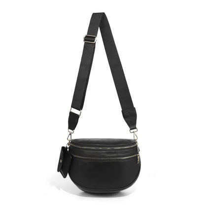 Adjustable Crossbody Bag in Black, Brown or Striped Pink - pure black
