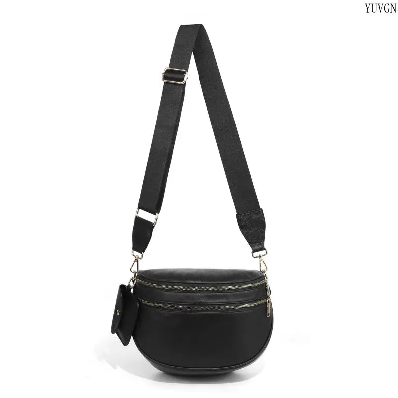 Adjustable Crossbody Bag in Black, Brown or Striped Pink - source design and use details