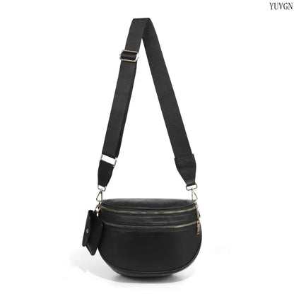 Adjustable Crossbody Bag in Black, Brown or Striped Pink - source design and use details