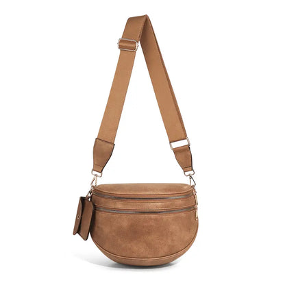 Adjustable Crossbody Bag in Black, Brown or Striped Pink - pure brown