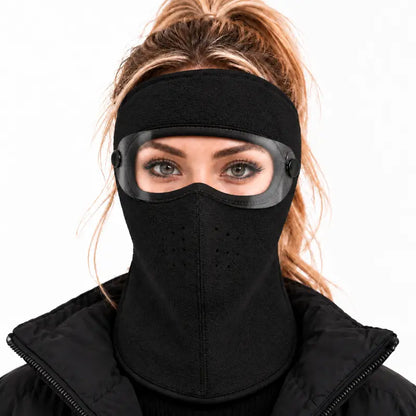 Black Fleece Face Cover and Detachable Goggles - Black(Long)